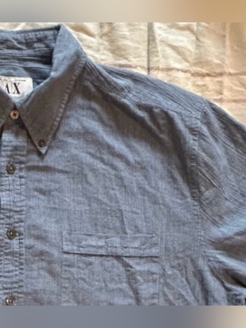 Armani Exchange AX Slate Blue Short- Sleeve Button-Down Shirt EUC L